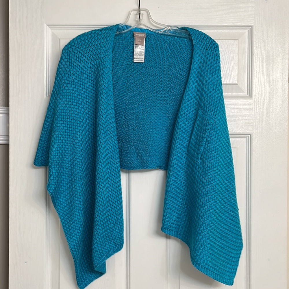 Beautiful turquoise knit poncho with sleeves